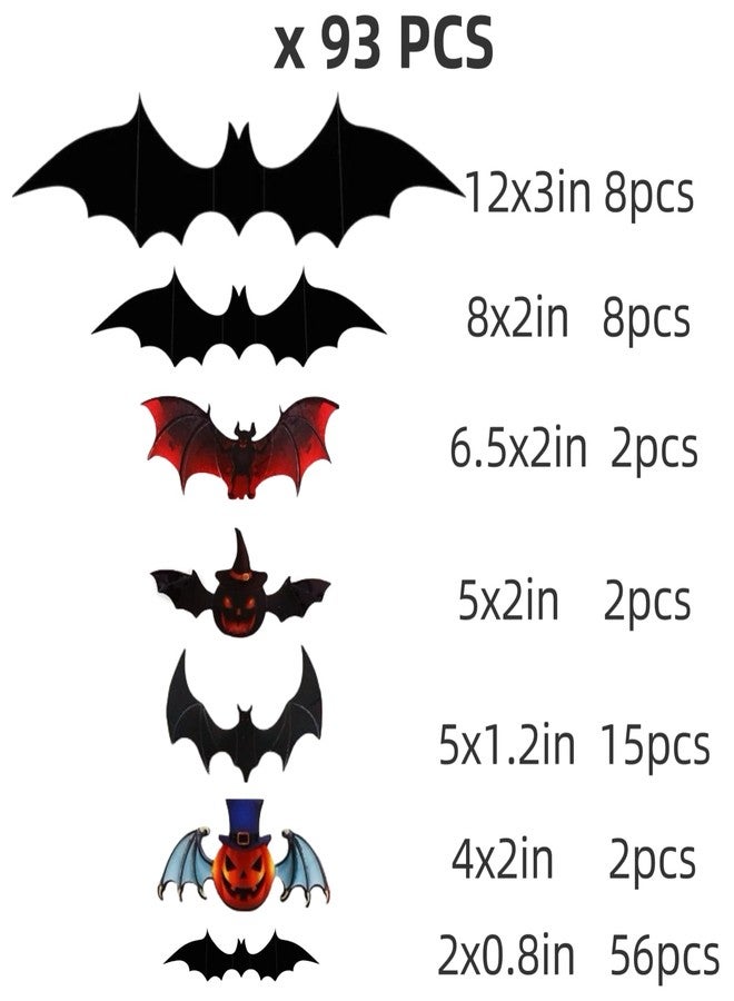 Cusfele 93PCS Halloween Bats Decoration, 7 Different Sizes 3D Bats Wall Decor Reusable PVC Black and Red Scary Bat Sticker for Halloween Party Supplies Creepy Home Bathroom Decor - Image 3